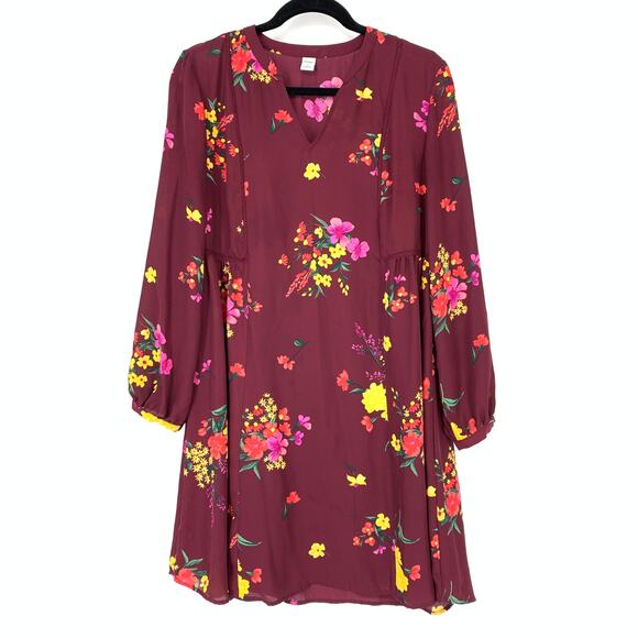 Old Navy Women's Size Medium Georgette Swing Dress Floral Print Maroon - Picture 1 of 5